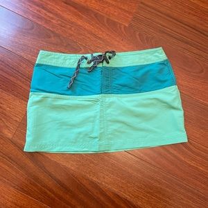 Patagonia Teal Blue Green Colorblock Single Stripe Weather Mini Skirt